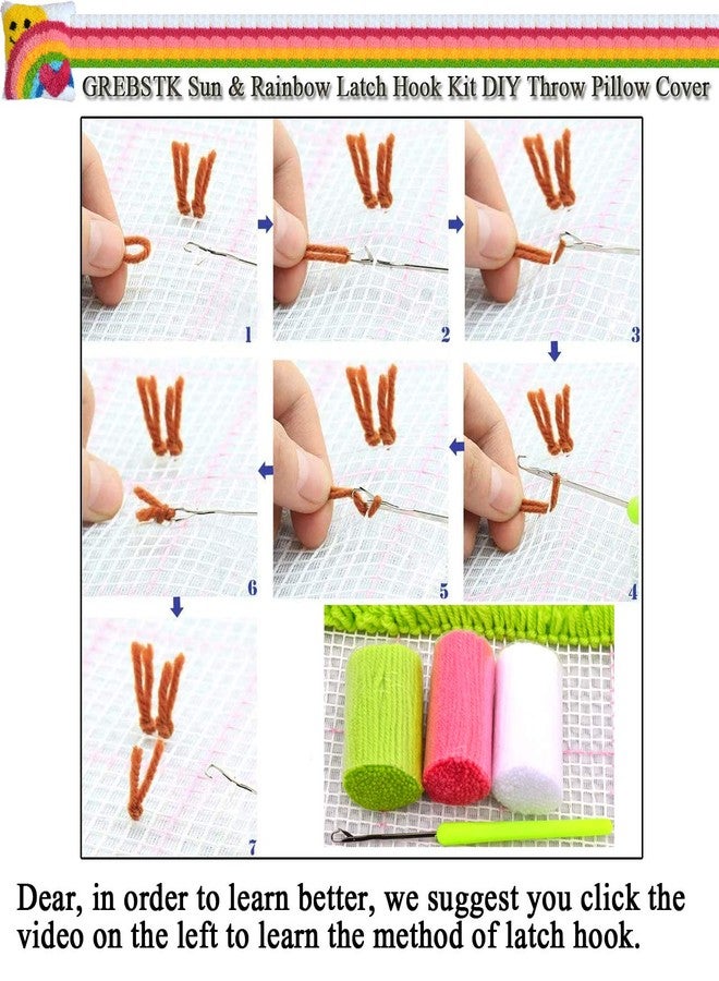 GREBSTK Latch Hook Kit DIY Throw Pillow Cover Sofa Cushion Cover Sun & Rainbow Pattern Paint Cross Stitch 16X16 inch - Image 5